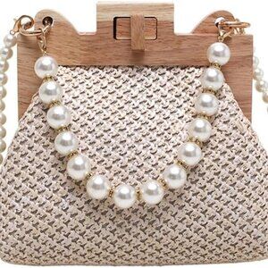 Straw Beach Bags For Women Summer Straw Cross-body Bag Raffia Handbag Pearls Pur
